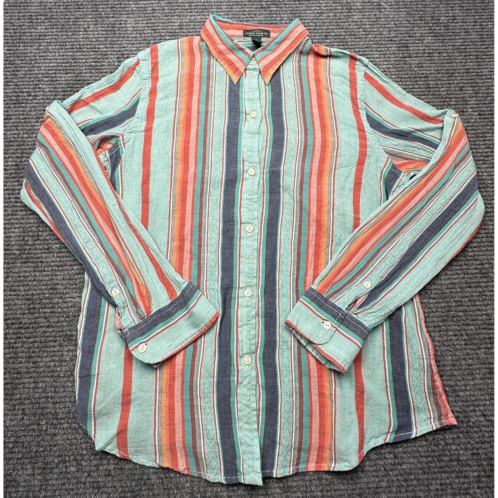 Lauren Ralph Lauren Shirt Womens Large Striped‎ Button Front Long Sleeve Top